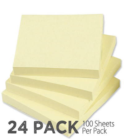 24 Pack Yellow Sticky Note Pads - 2400 Sheets Total - SHIPS FREE!