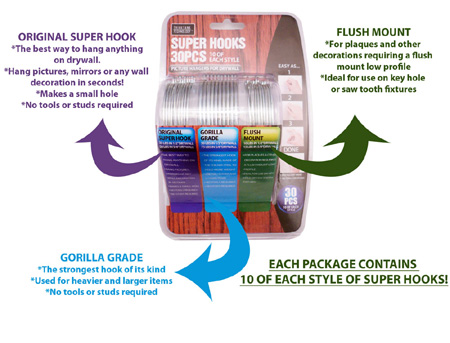 Super Hooks 30 Piece Hangers - Hang just about anything in seconds! - SHIPS FREE!
