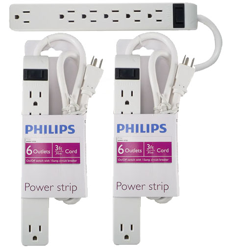 3 Pack of Philips 6 Outlet Power Strips w/ 3ft Cord