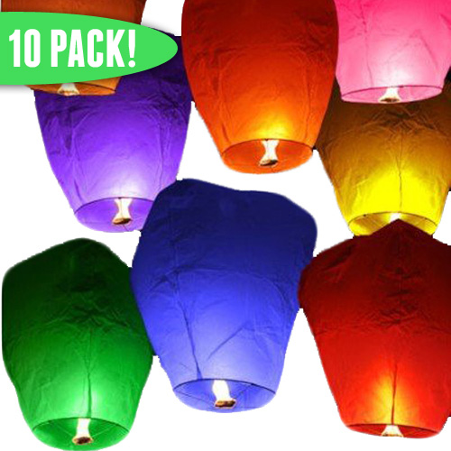 Set of 10 Sky Lanterns - Mixed Colors