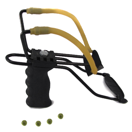 Large Adjustable Slingshot w/ Arm Brace - Includes 4 Glass Balls!