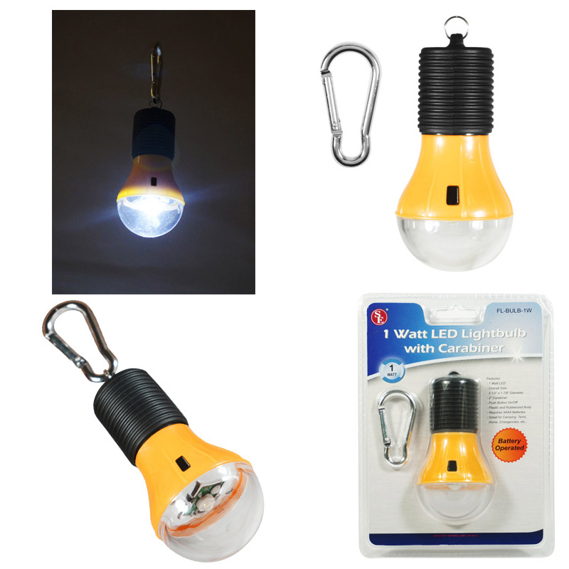 1 Watt LED Battery Operated Light Bulb With Carabiner - $3.99 SHIPS FREE
